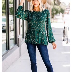 Hunter green floral blouse